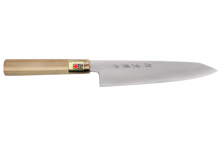 Couteau kiritsuke japonais artisanal Kasahara Shigehiro forg&eacute; par Yoshikazu Ikeda 21cm