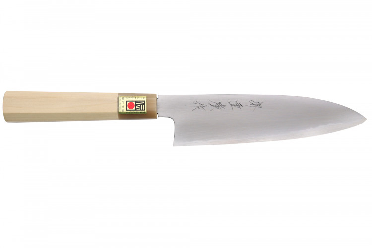 Couteau santoku japonais artisanal Kasahara Shigehiro forg&eacute; par Yoshikazu Ikeda 18cm