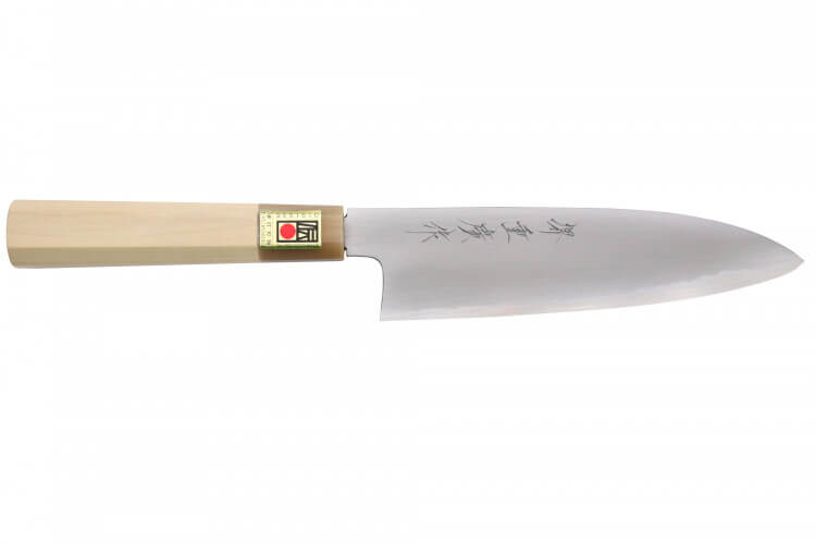 Couteau santoku japonais artisanal Kasahara Shigehiro forgé par Yoshikazu Ikeda 18cm