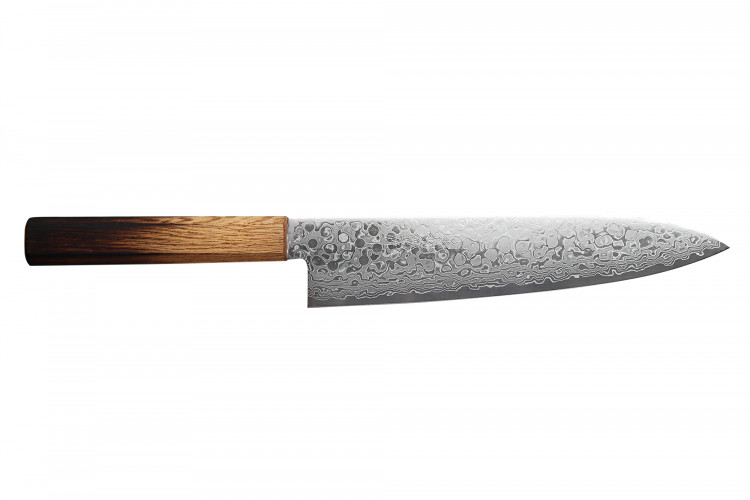 Couteau de chef japonais artisanal Yoshihiro Zad lame damass&eacute;e 21cm