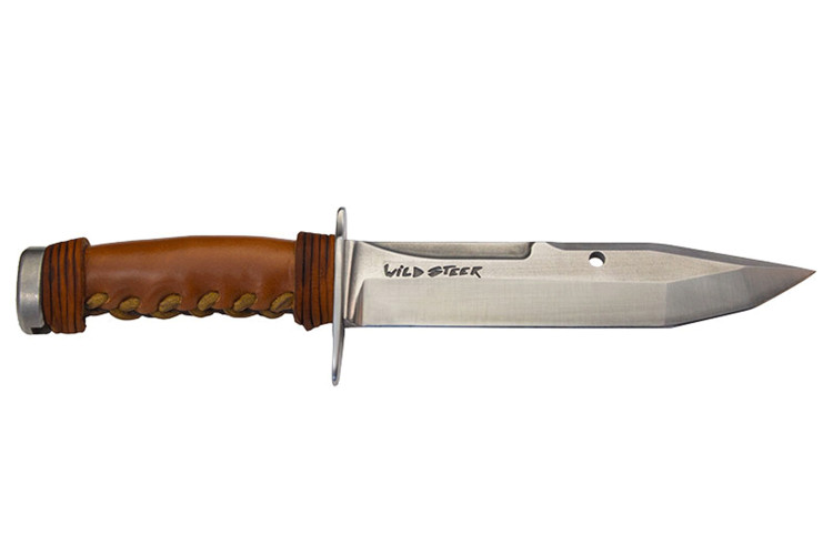 Couteau de chasse Wildsteer Kangal KAN0102 forg&eacute; lame tanto 17,5cm manche cuir + &eacute;tui en cuir