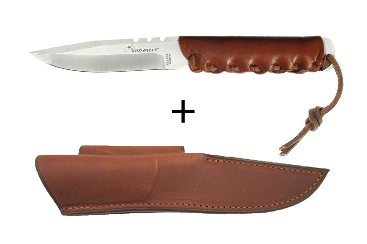 Couteau Wildsteer Baby Wild BWI0102 lame 9cm manche cuir marron + &eacute;tui en cuir assorti