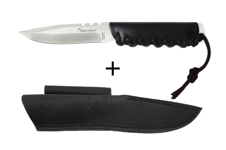 Couteau Wildsteer Baby Wild BWI0103 lame 9cm manche cuir noir + &eacute;tui en cuir assorti