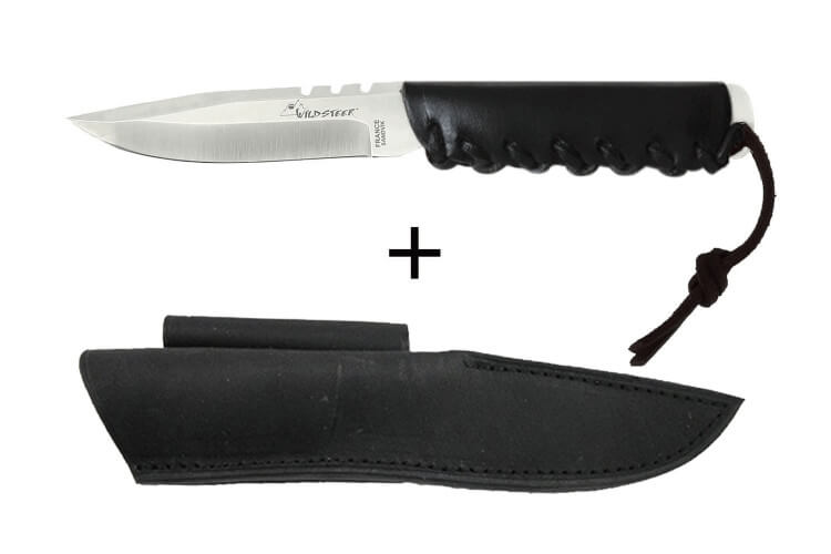 Couteau Wildsteer Baby Wild BWI0103 lame 9cm manche cuir noir + étui en cuir assorti