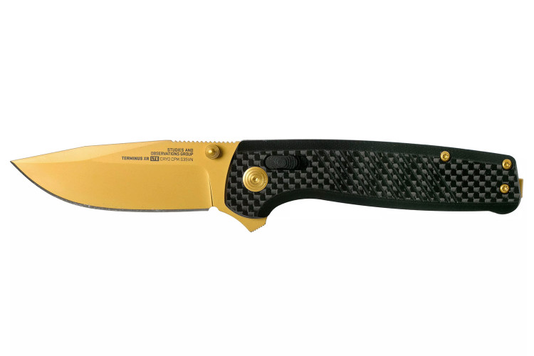 Couteau pliant SOG Terminus XR LTE GOLD SGTM1033 lame dor&eacute;e manche G10/carbone 10,8cm noir