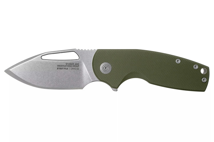 Couteau pliant SOG STOUT FLK SGSTOUTGR manche en acier inox/G10 olive 9,6cm
