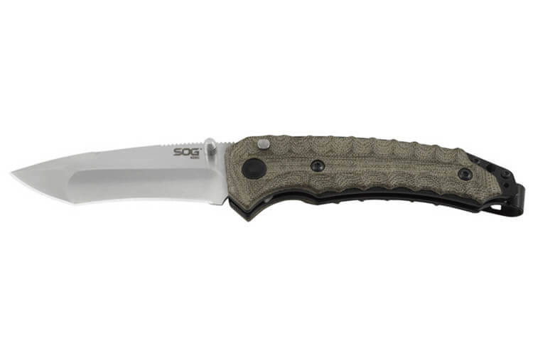 Couteau pliant SOG Kiku SGKIKUAS manche en micarta/lin vert 11,6cm