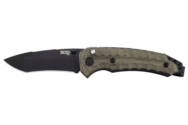 Couteau pliant SOG Kiku SGKIKUASBK lame noire manche en micarta/lin vert 11,6cm