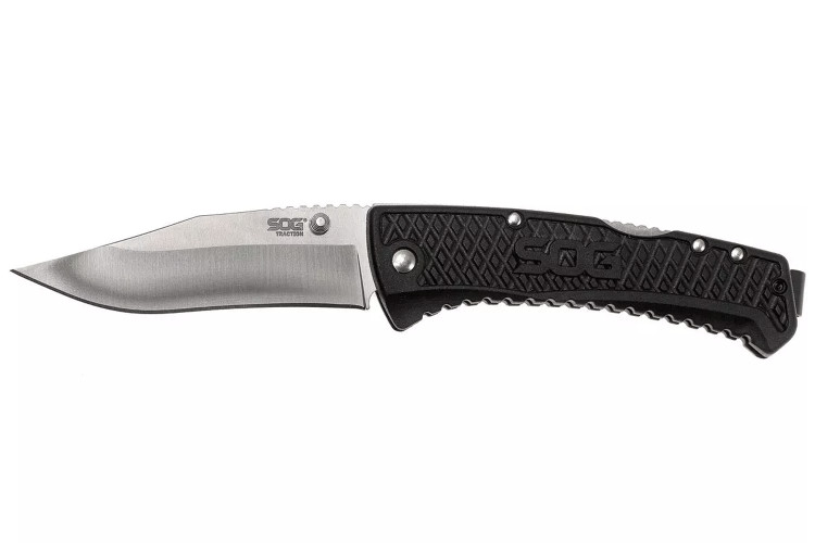 Couteau pliant SOG Traction SGTD1011 manche en nylon/fibres de verre noir antid&eacute;rapant 11,4cm