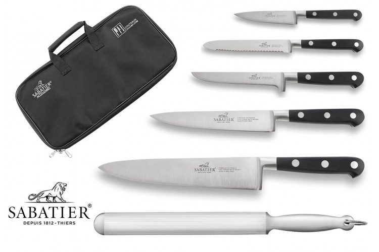 Malette de 5 couteaux + 1 fusil Sabatier Id&eacute;al Inox 100% forg&eacute;s et fran&ccedil;ais