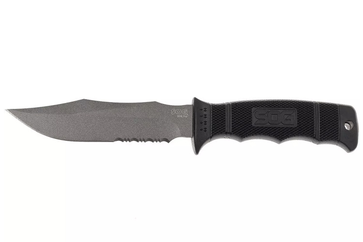 Couteau SOG Seal Pup SGM37N lame semi-dent&eacute;e 12cm manche en nylon/fibres de verre noir + &eacute;tui