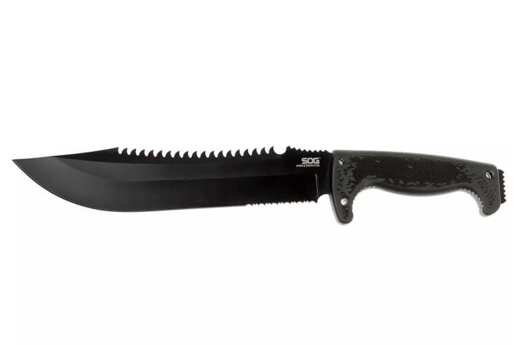 Machette SOG Jungle Primitive SGF03TN 37cm lame mixte manche en Kraton noir avec étui en nylon