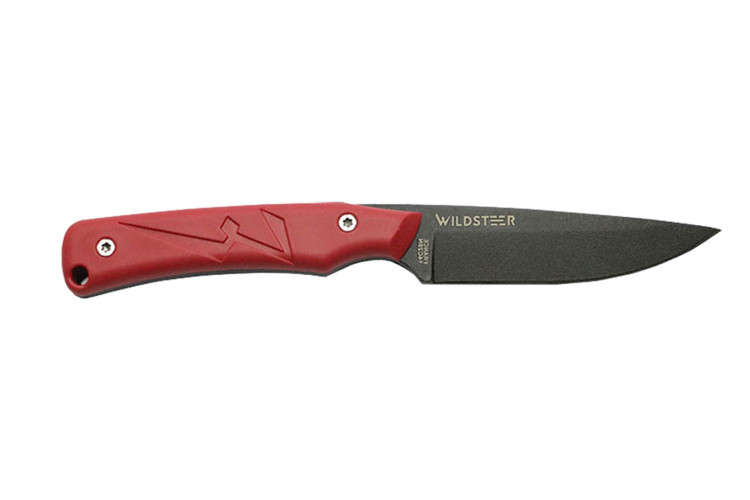 Couteau Wildsteer Troll TRO3104 lame noire 8,5cm manche tactipr&egrave;ne rouge + &eacute;tui en Kydex