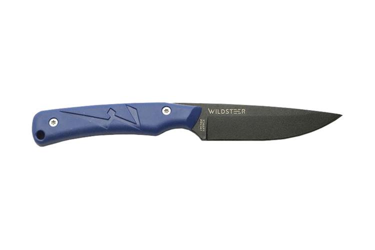 Couteau Wildsteer Troll TRO3108 lame noire 8,5cm manche tactipr&egrave;ne bleu + &eacute;tui en Kydex