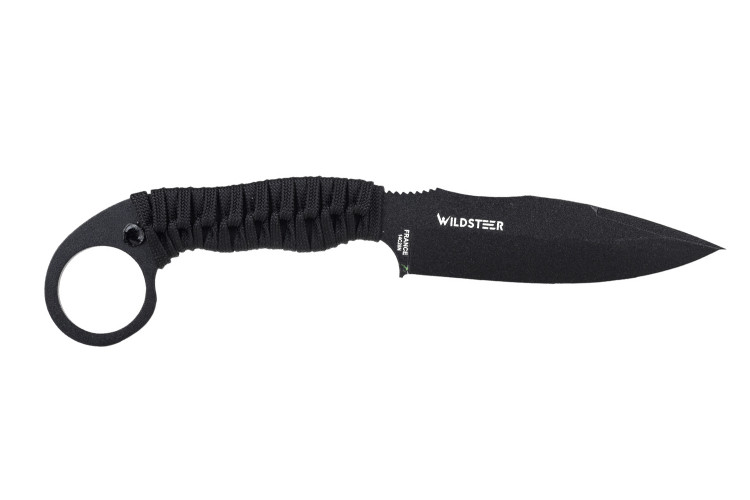 Couteau Wildsteer Talim TAL3113 lame noire 9,7cm manche paracorde noire + &eacute;tui Kydex