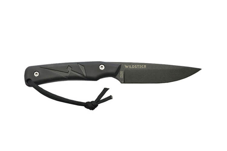 Couteau Wildsteer Troll TRO3113 lame noire 8,5cm manche tactiprène noir + étui en Kydex
