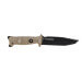 Couteau de survie Wildsteer Tork lame noire semi-dentée 13,3cm manche Tactiprène marron avec brise-vitre + étui + pierre à feu