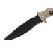 Couteau de survie Wildsteer Tork lame noire semi-dentée 13,3cm manche Tactiprène marron avec brise-vitre + étui + pierre à feu