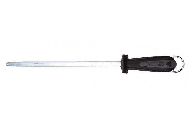 Fusil de boucher FISCHER m&egrave;che ronde 30cm grain fin manche noir et gris
