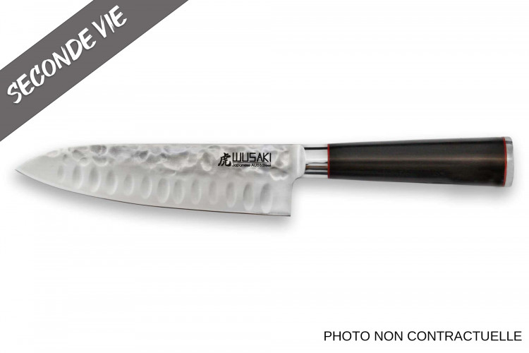 Couteau santoku Wusaki Ebony AUS8 17cm alv&eacute;ol&eacute; manche &eacute;b&egrave;ne - Reconditionn&eacute;