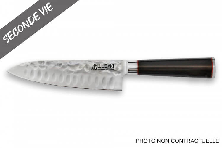 Couteau santoku Wusaki Ebony AUS8 17cm alvéolé manche ébène - Reconditionné