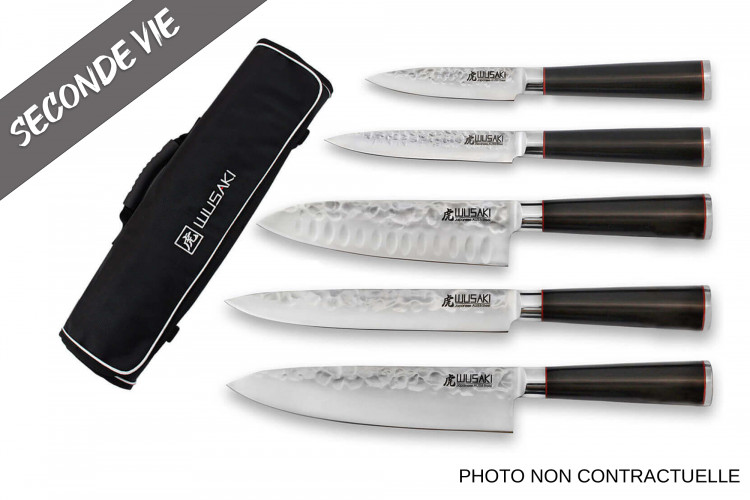 Mallette de 5 couteaux de cuisine Wusaki Ebony AUS8 manches &eacute;b&egrave;ne - Reconditionn&eacute;