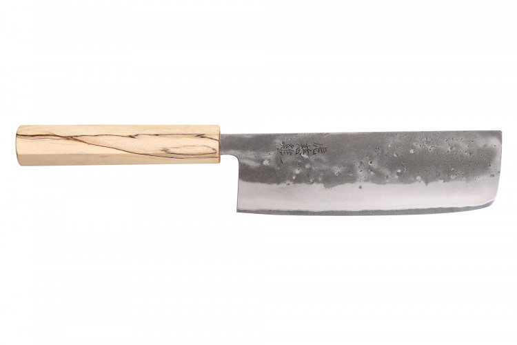 Couteau nakiri japonais artisanal Wusaki Nakata Erable BS2 16,5cm manche &eacute;rable