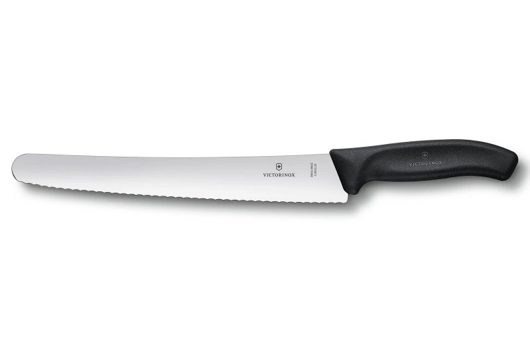 Couteau P&acirc;tissier / Traiteur Victorinox - lame dent&eacute;e 26 cm - manche Fibrox noir