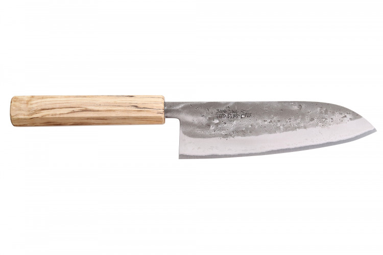 Couteau santoku japonais artisanal Wusaki Nakata Erable BS2 16,5cm manche &eacute;rable