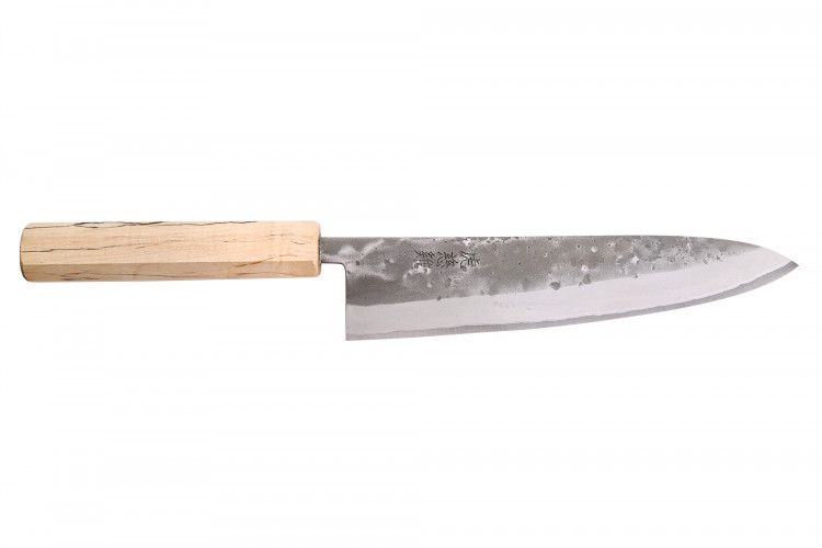 Couteau de chef japonais artisanal Wusaki Nakata Erable BS2 21cm manche &eacute;rable