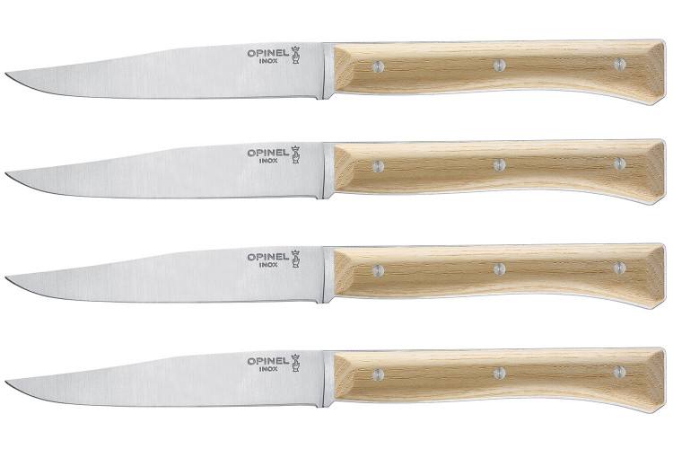 Coffret 4 couteaux de table Opinel Facette manche fr&ecirc;ne lame 11cm inox lisse