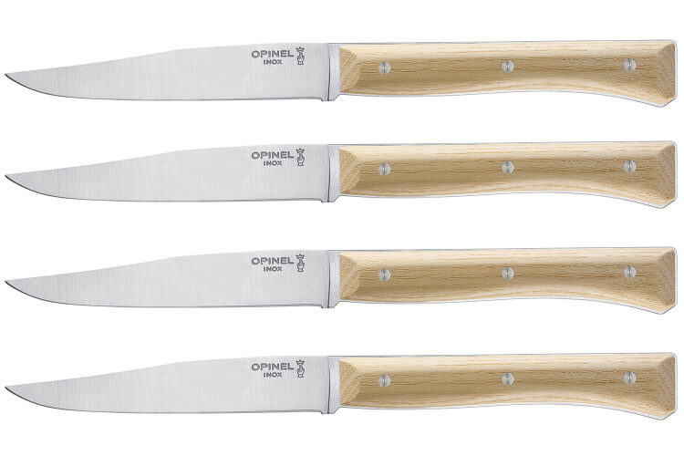 Coffret 4 couteaux de table Opinel Facette manche frêne lame 11cm inox lisse