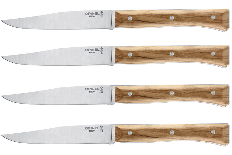 Coffret 4 couteaux de table Opinel Facette manche olivier lame 11cm inox lisse