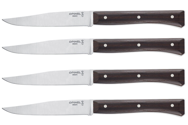 Coffret 4 couteaux de table Opinel Facette manche frêne sombre lame 11cm inox lisse