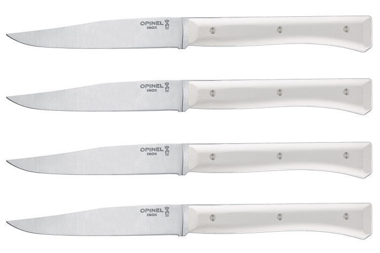 Coffret 4 couteaux de table Opinel Facette manche VittEr&reg; blanc lame 11cm inox lisse