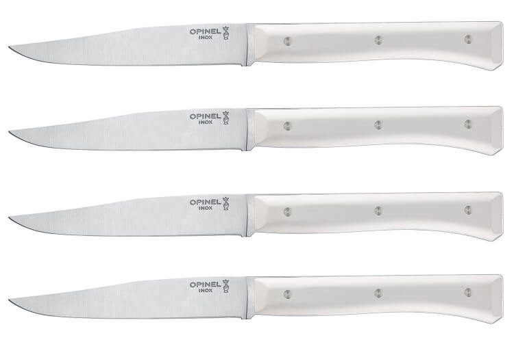 Coffret 4 couteaux de table Opinel Facette manche VittEr® blanc lame 11cm inox lisse