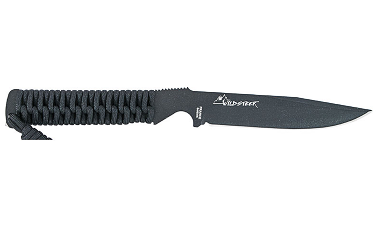 Couteau Wildsteer Wild Tech4 XL WT4XL3113 lame noire 11,5cm manche paracorde noire + &eacute;tui en POM
