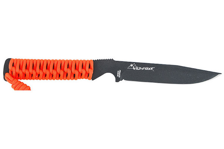 Couteau Wildsteer Wild Tech4 XL WT4XL3122 lame noire 11,5cm manche paracorde Orange Fluo + &eacute;tui en POM