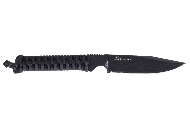 Couteau Wildsteer WT4 Gendarmerie Nationale Noir WT43113GN lame noire 9cm manche paracorde noir + &eacute;tui en POM