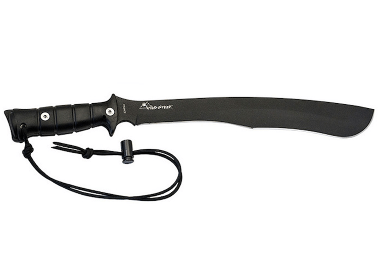 Machette kukri Wildsteer W Tiger WTIG3113NM 45cm lame noire manche Kraton noir + étui en nylon MOLLE