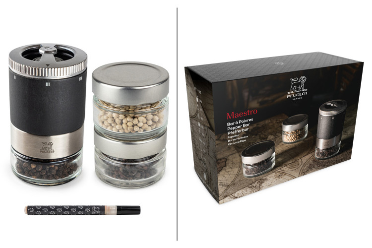 Coffret moulin &agrave; poivre Peugeot Maestro U'Select avec 3 r&eacute;servoirs