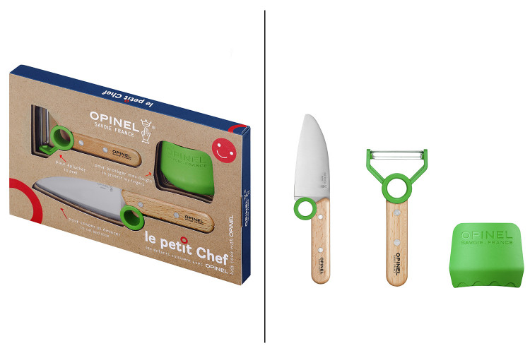 Coffret Opinel Le Petit Chef couteau + &eacute;plucheur + prot&egrave;ge-doigts - Vert