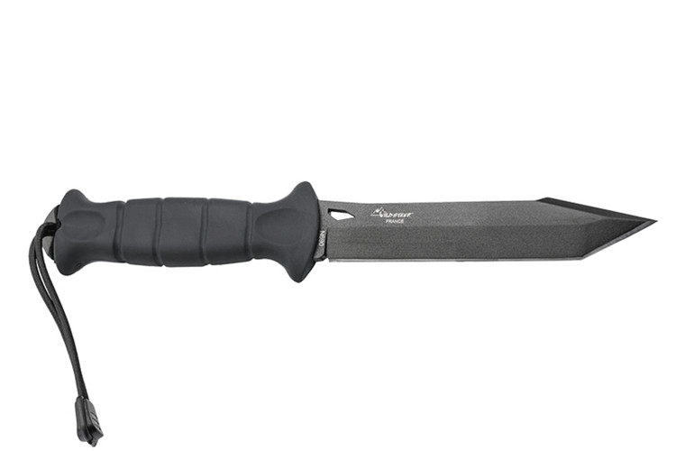 Couteau Wildsteer Sherkan SHE3113 lame noire tanto 13,5cm manche tactipr&egrave;ne noir + &eacute;tui en POM/nylon