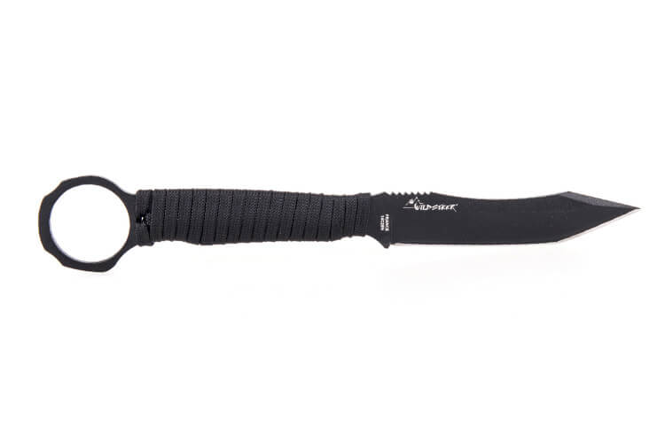Couteau Wildsteer Scorpion SCO3113 lame noire tanto 8,4cm manche paracorde noir + étui Kydex