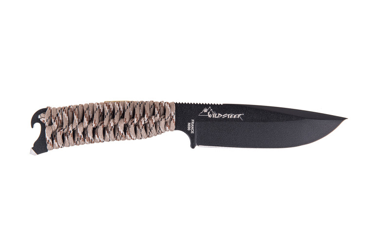 Couteau Wildsteer Skarabe SKA3111 lame noire 11cm manche paracorde D&eacute;sert + &eacute;tui en POM