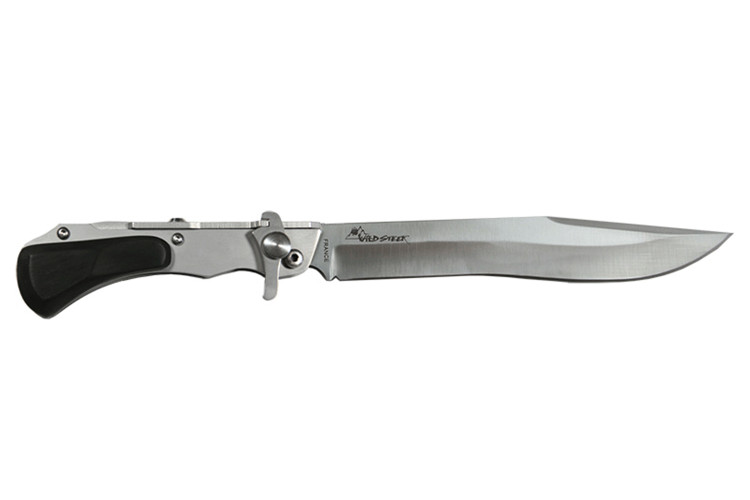 Couteau pliant de chasse Wildsteer W'eStaing WES0106 manche bois d'&eacute;b&egrave;ne 13cm + &eacute;tui en cuir