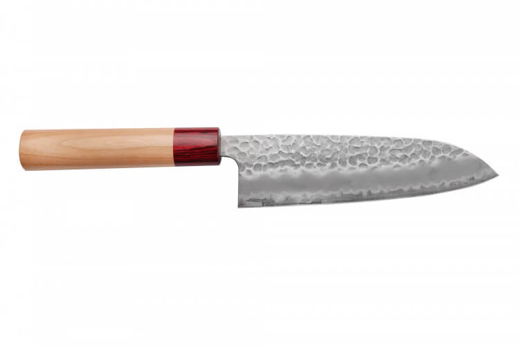 Couteau santoku japonais artisanal Tsunehisa Aogami Super martelé 16,5cm