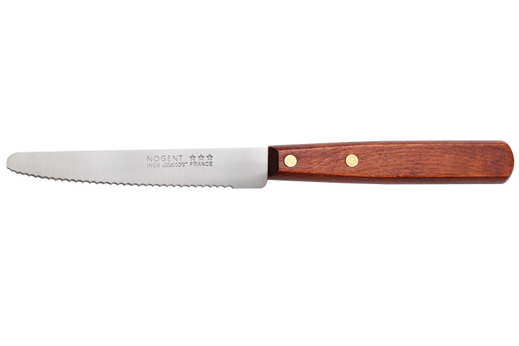 Couteau de table Nogent Classic lame crant&eacute;e 11cm manche en charme coloris merisier