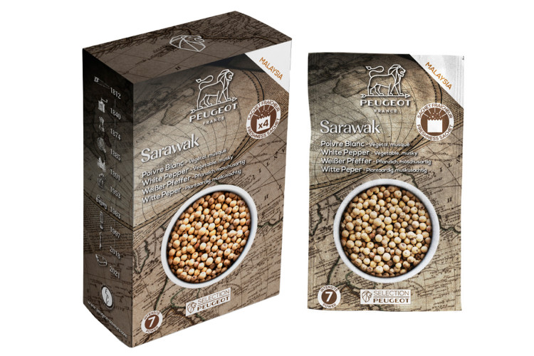 Coffret de 4 sachets fra&icirc;cheur Peugeot poivre blanc Sarawak de Malaisie - 4x20g