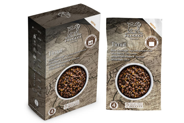 Coffret de 4 sachets fraicheur 10g poivre sauvage Timut du Népal Peugeot